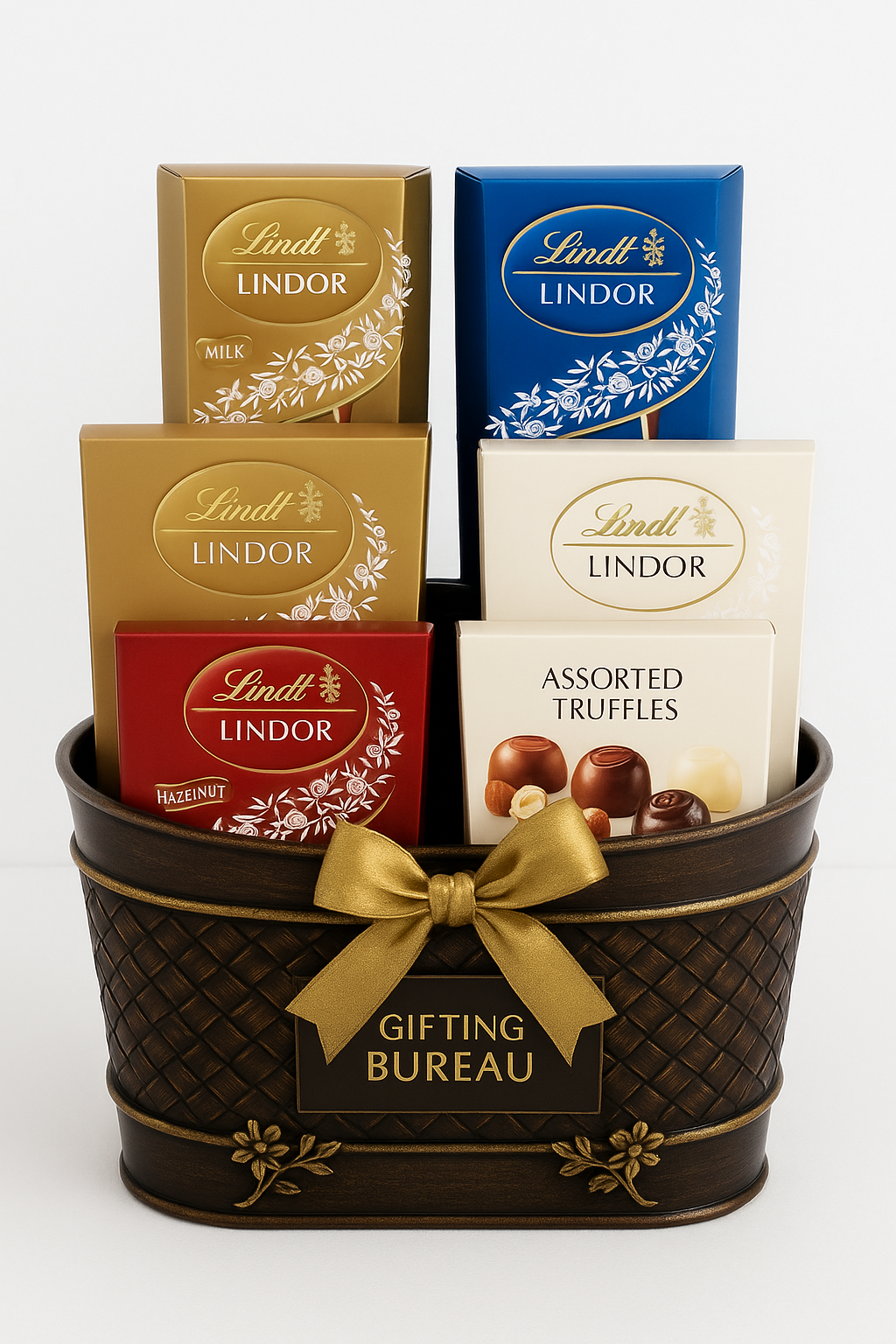 “Lindt Lover’s Deluxe Basket”  — A premium chocolate gift collection by Gifting Bureau.