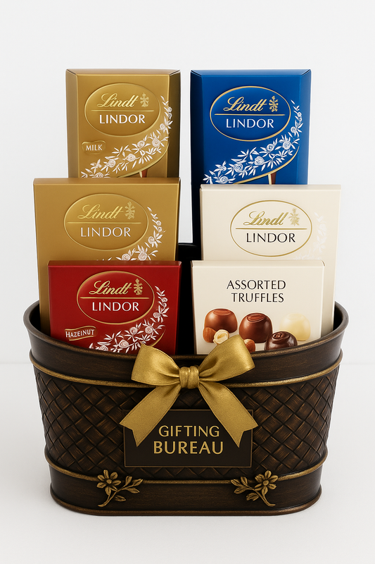 “Lindt Lover’s Deluxe Basket”  — A premium chocolate gift collection by Gifting Bureau.